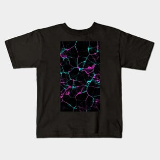 Neon Cyan & Purple Marble Pattern Kids T-Shirt